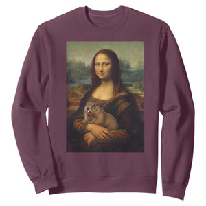 Mona Lisa Holding Groundhog Parody Painting Sweatshirt Funny Groundhog Day TS11 Maroon Print Your Wear