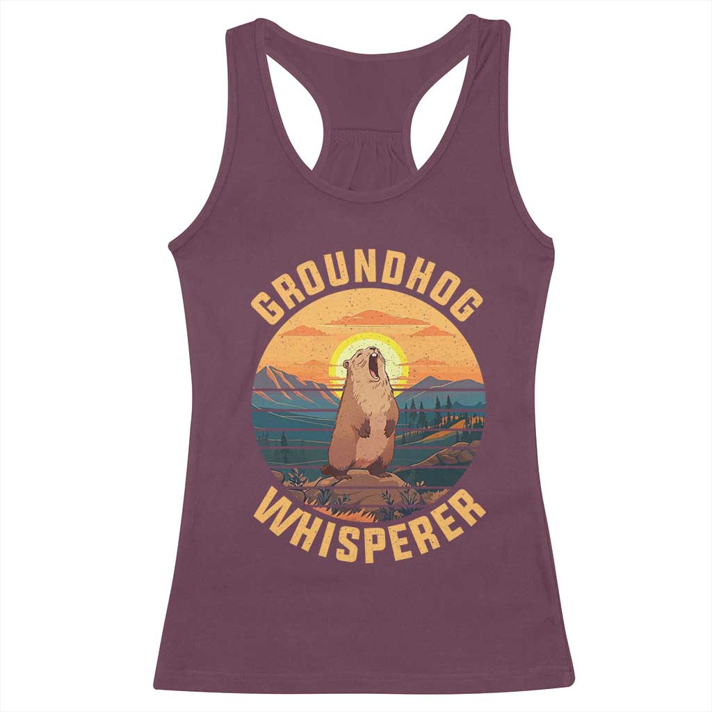 Funny Groundhog Whisperer Racerback Tank Top Screaming Woodchuck Mountain Forest TS11 Maroon Print Your Wear