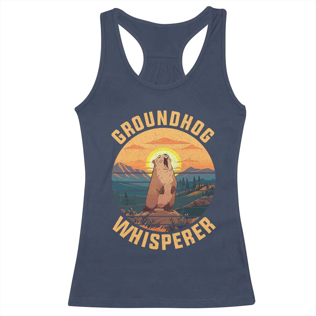 Funny Groundhog Whisperer Racerback Tank Top Screaming Woodchuck Mountain Forest TS11 Navy Print Your Wear