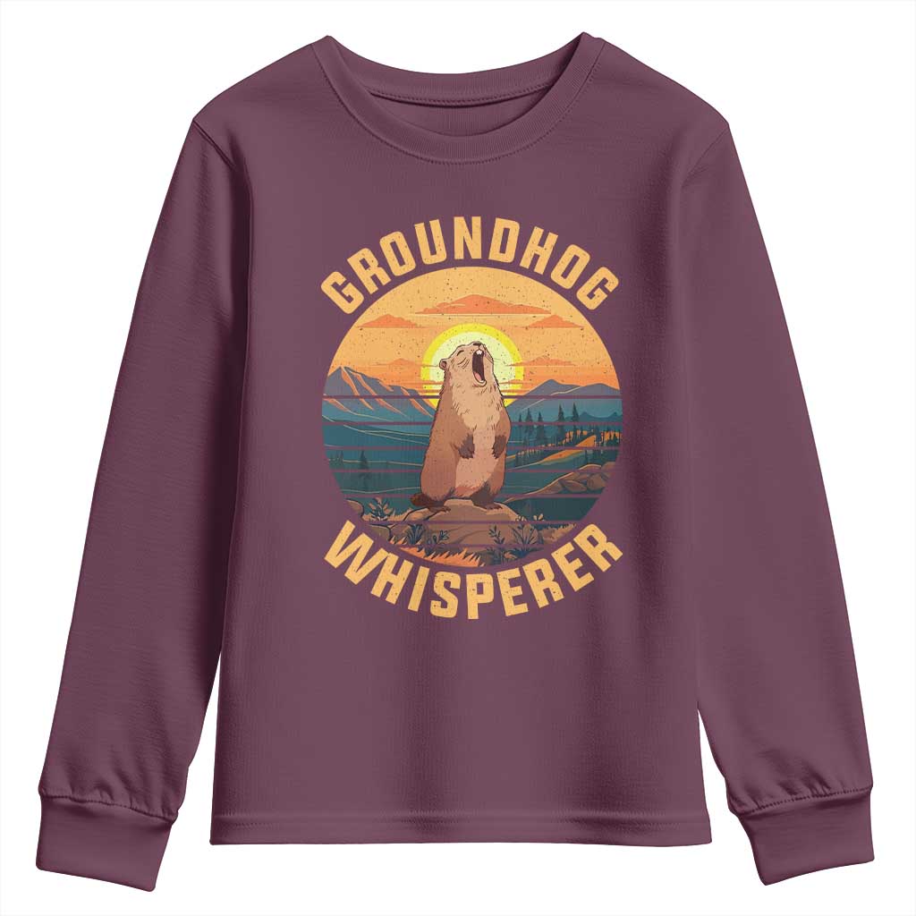 Funny Groundhog Whisperer Youth Sweatshirt Screaming Woodchuck Mountain Forest TS11 Maroon Print Your Wear
