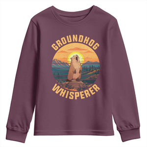 Funny Groundhog Whisperer Youth Sweatshirt Screaming Woodchuck Mountain Forest TS11 Maroon Print Your Wear