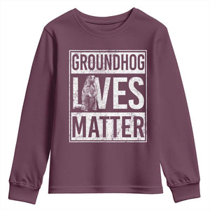 Groundhog Lives Matter Youth Sweatshirt Funny Woodchuck Groundhog Day TS11 Maroon Print Your Wear