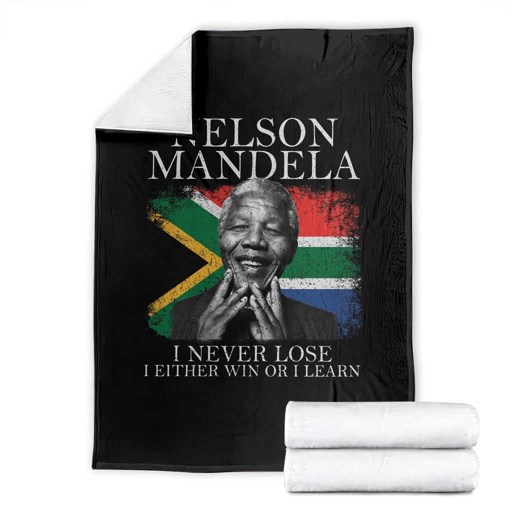 Nelson Mandela Quote Throw Blanket I Never Lose I Either Win Or I Learn Vintage South African Flag TS11 Black Print Your Wear
