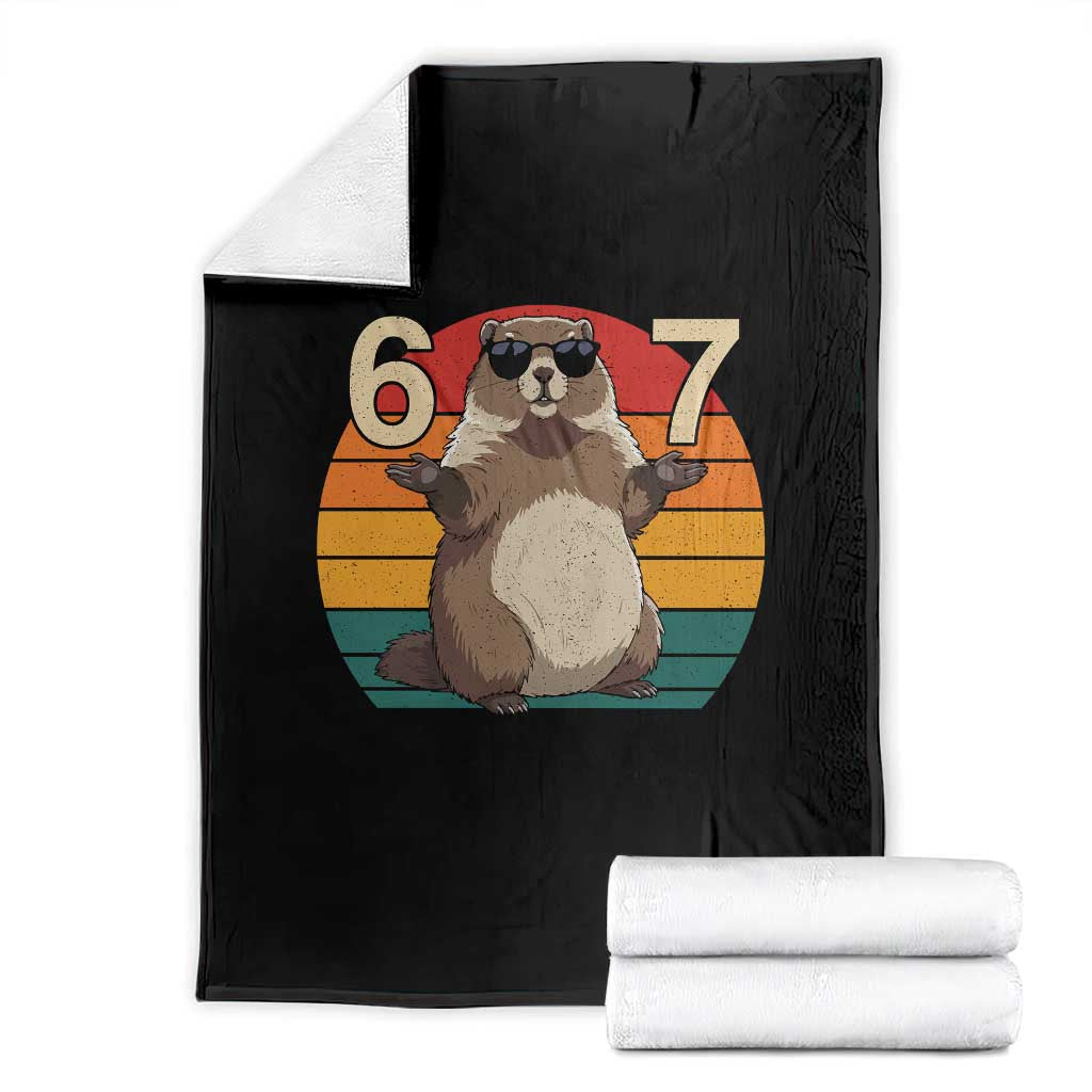 Funny Groundhog 67 Throw Blanket Six Seven Meme Retro Vintage Woodchuck Day TS11 Black Print Your Wear