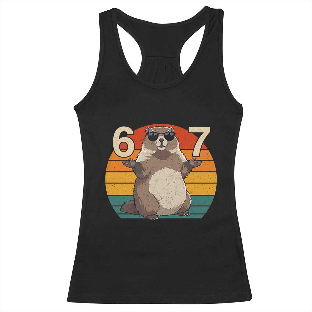 Funny Groundhog 67 Racerback Tank Top Six Seven Meme Retro Vintage Woodchuck Day TS11 Black Print Your Wear