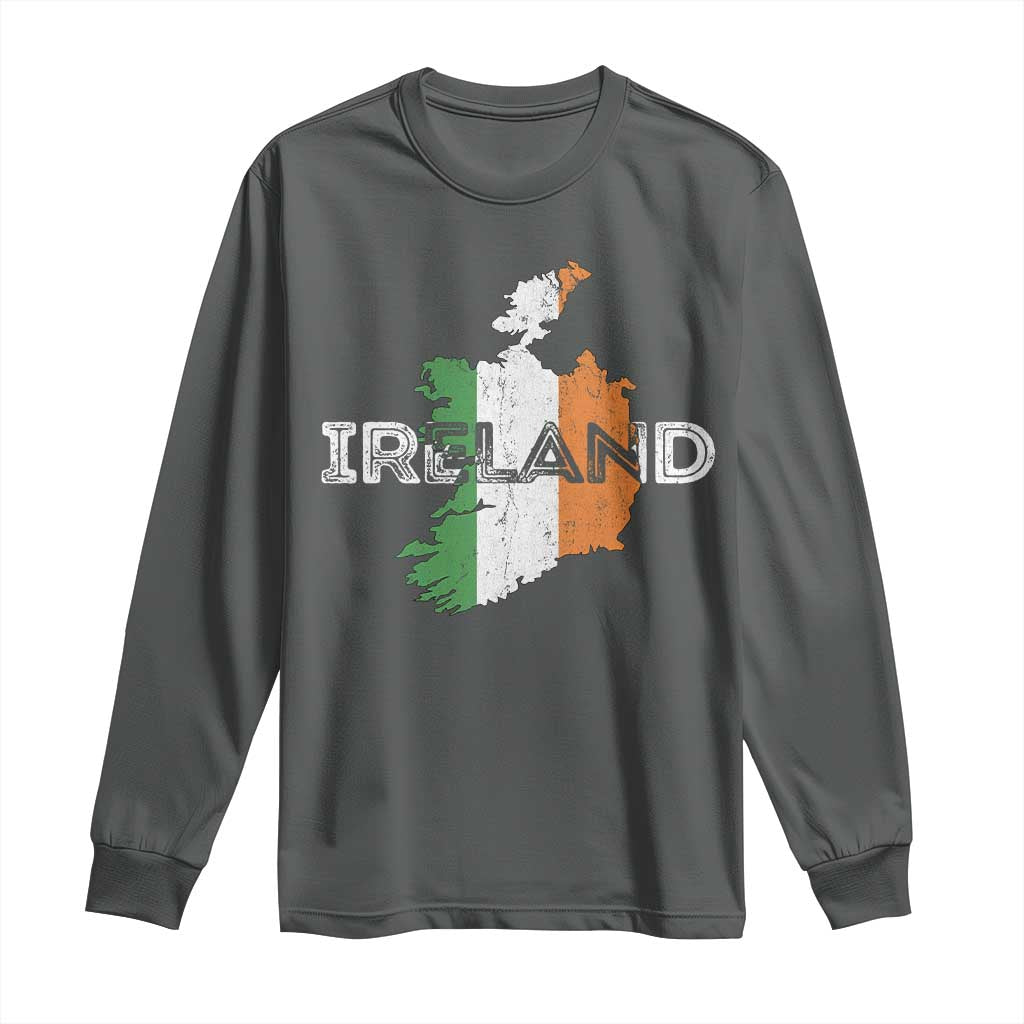 Vintage Irish Map Ireland Pride Souvenir Long Sleeve Shirt TS11 Dark Heather Print Your Wear