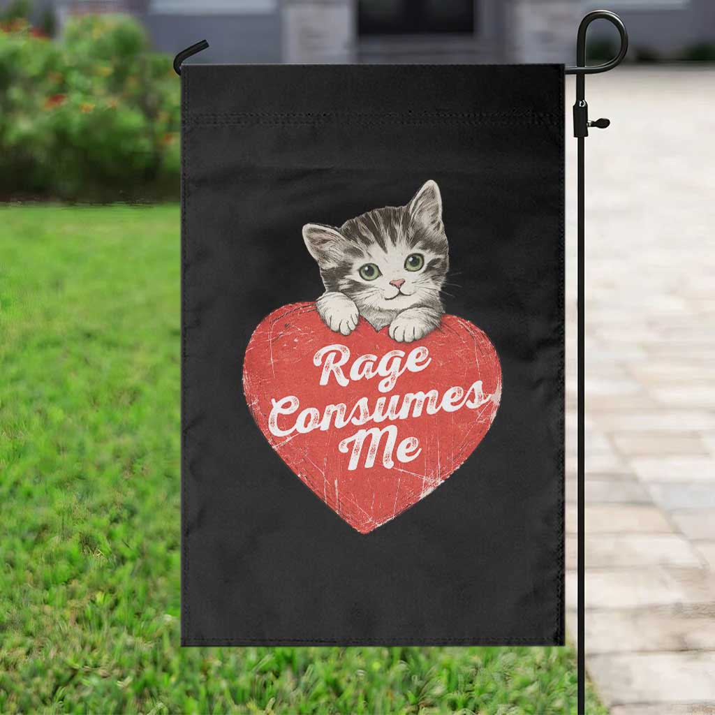 Funny Cat Rage Consumes Me Garden Flag 70s Retro Kitten with Heart