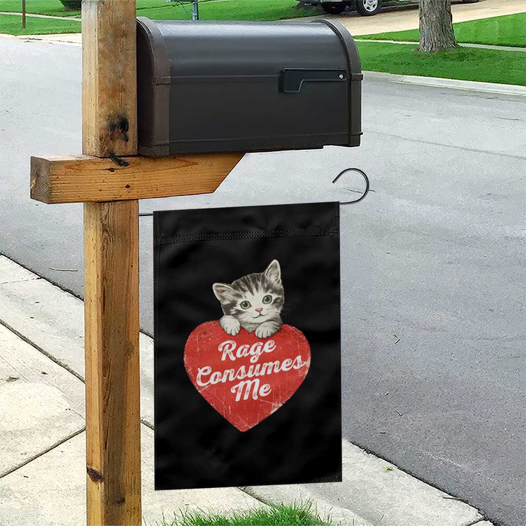 Funny Cat Rage Consumes Me Garden Flag 70s Retro Kitten with Heart