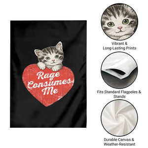 Funny Cat Rage Consumes Me Garden Flag 70s Retro Kitten with Heart