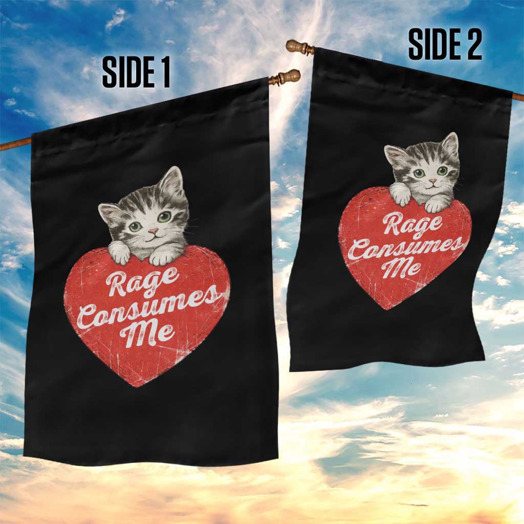 Funny Cat Rage Consumes Me Garden Flag 70s Retro Kitten with Heart