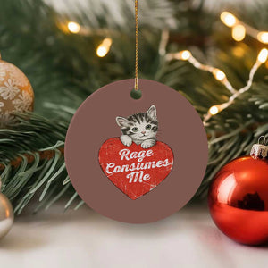 Funny Cat Rage Consumes Me Ceramic Ornament 70s Retro Kitten with Heart