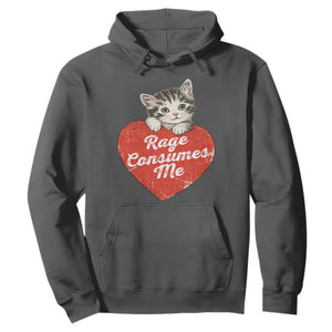 Funny Cat Rage Consumes Me Hoodie 70s Retro Kitten with Heart