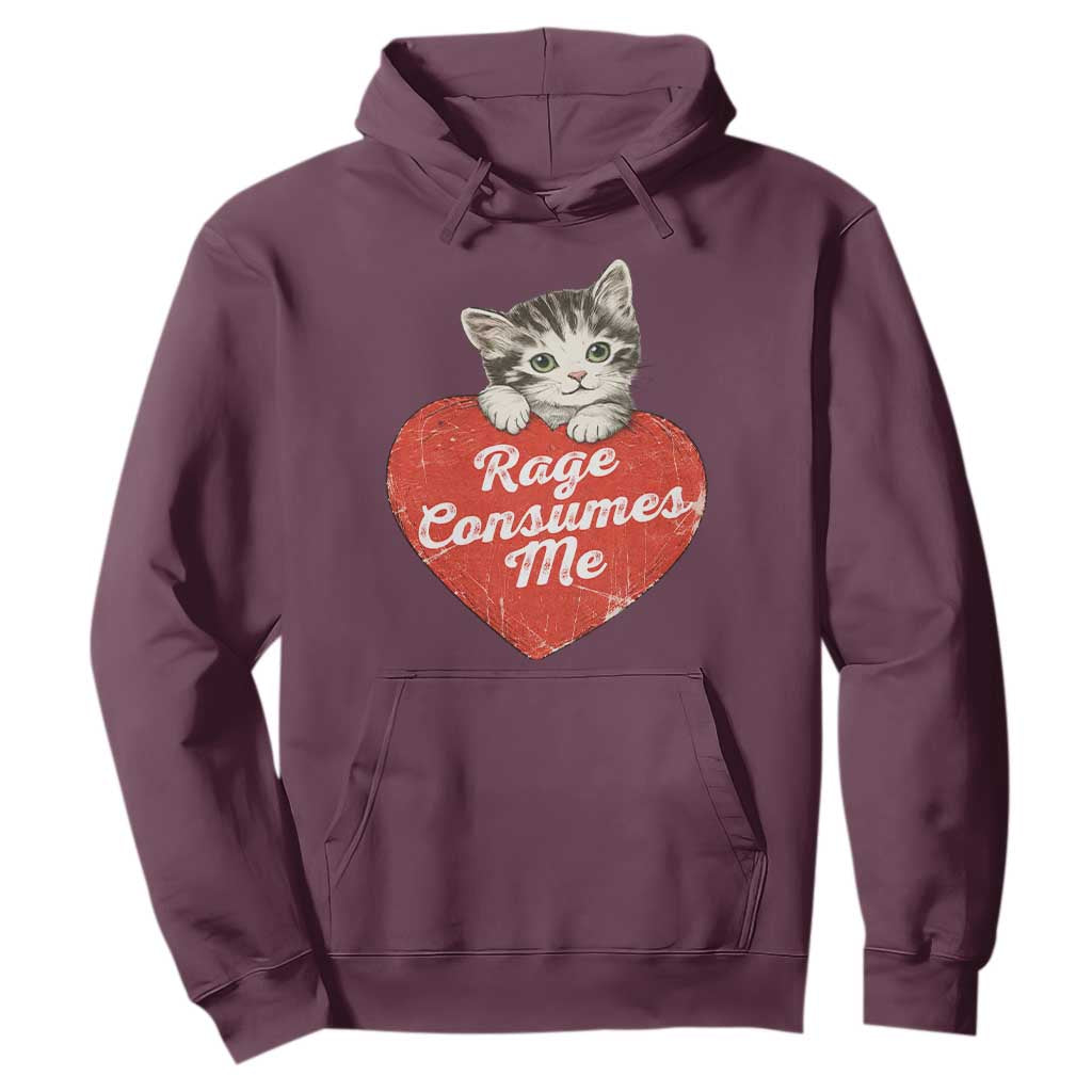 Funny Cat Rage Consumes Me Hoodie 70s Retro Kitten with Heart