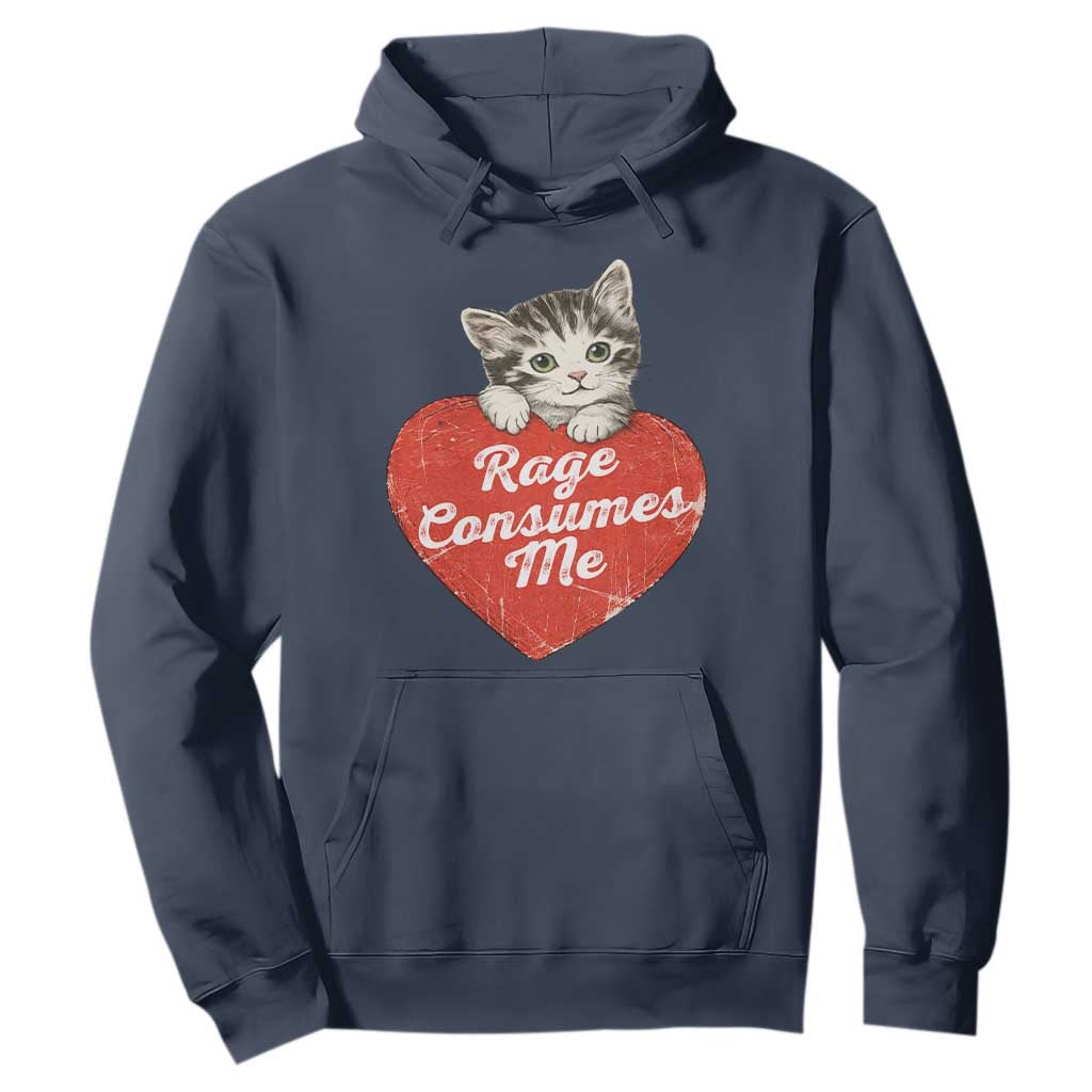 Funny Cat Rage Consumes Me Hoodie 70s Retro Kitten with Heart