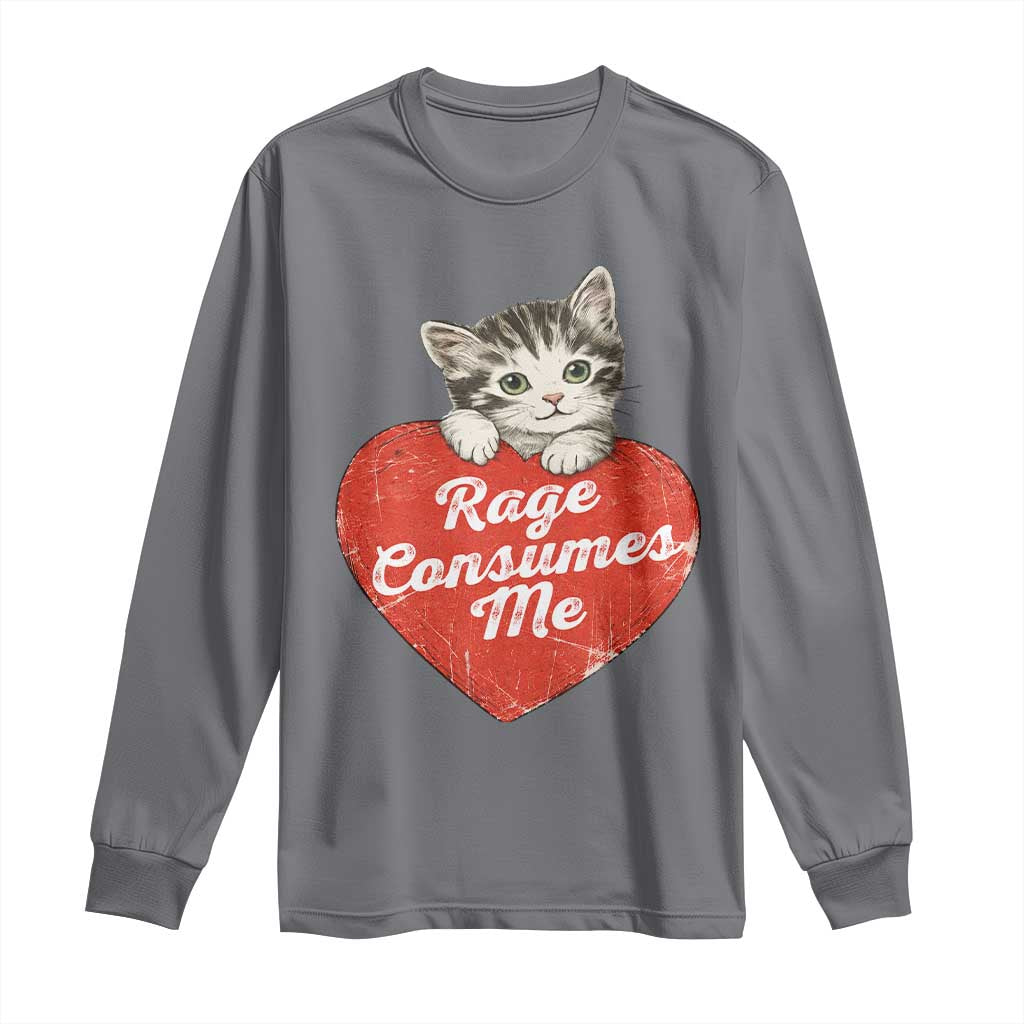 Funny Cat Rage Consumes Me Long Sleeve Shirt 70s Retro Kitten with Heart
