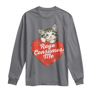 Funny Cat Rage Consumes Me Long Sleeve Shirt 70s Retro Kitten with Heart