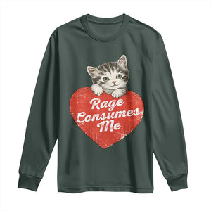 Funny Cat Rage Consumes Me Long Sleeve Shirt 70s Retro Kitten with Heart