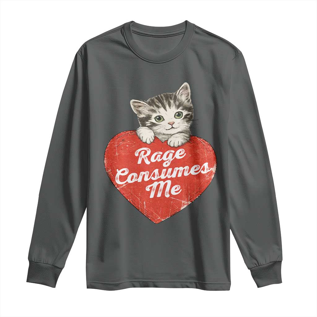 Funny Cat Rage Consumes Me Long Sleeve Shirt 70s Retro Kitten with Heart