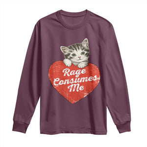 Funny Cat Rage Consumes Me Long Sleeve Shirt 70s Retro Kitten with Heart