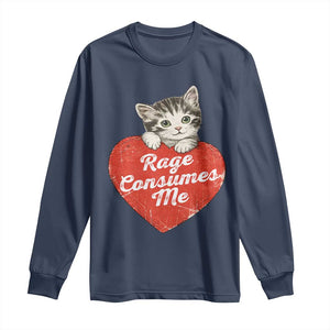 Funny Cat Rage Consumes Me Long Sleeve Shirt 70s Retro Kitten with Heart