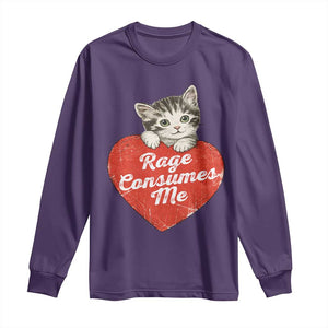 Funny Cat Rage Consumes Me Long Sleeve Shirt 70s Retro Kitten with Heart