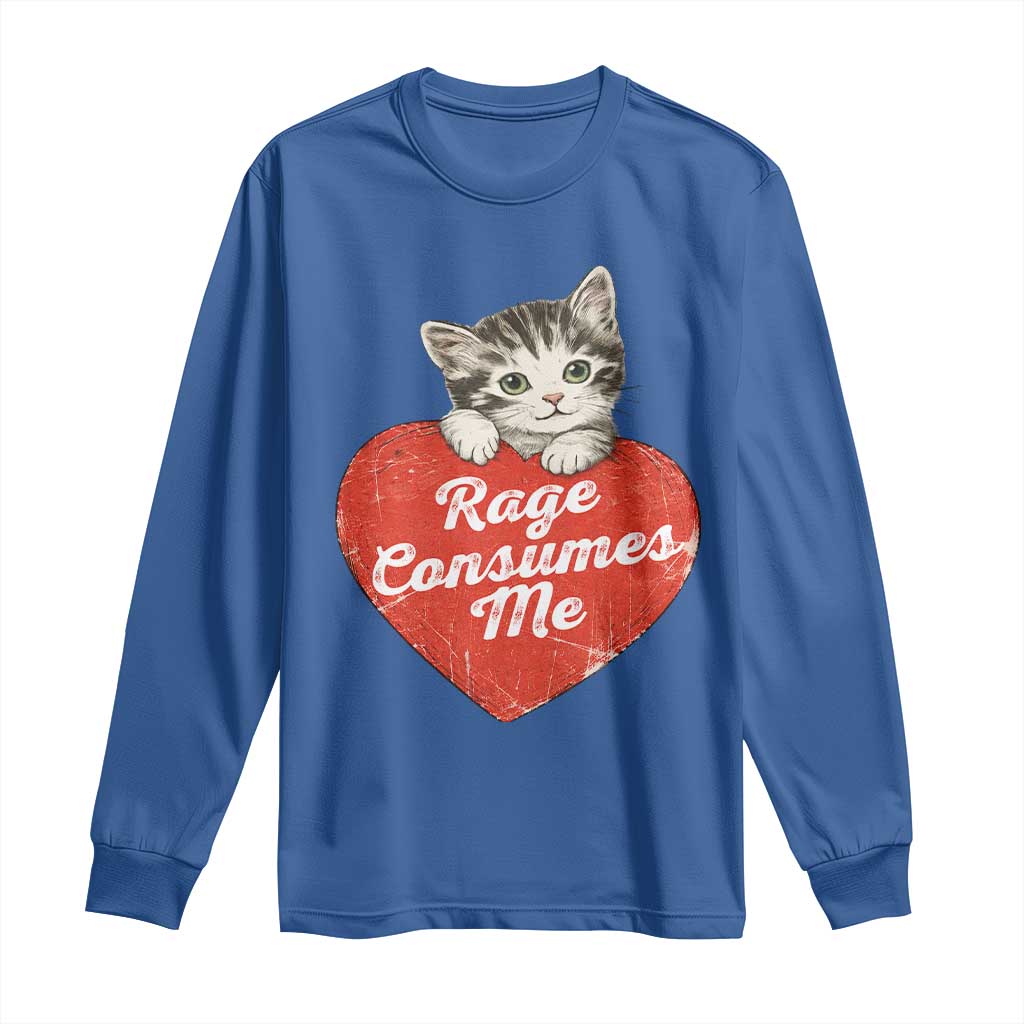 Funny Cat Rage Consumes Me Long Sleeve Shirt 70s Retro Kitten with Heart