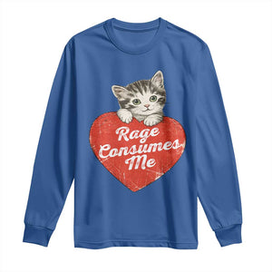 Funny Cat Rage Consumes Me Long Sleeve Shirt 70s Retro Kitten with Heart