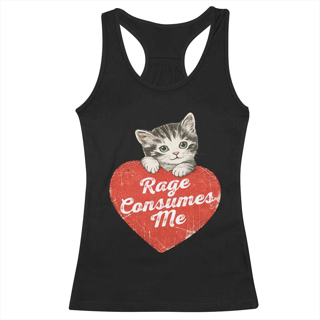 Funny Cat Rage Consumes Me Racerback Tank Top 70s Retro Kitten with Heart