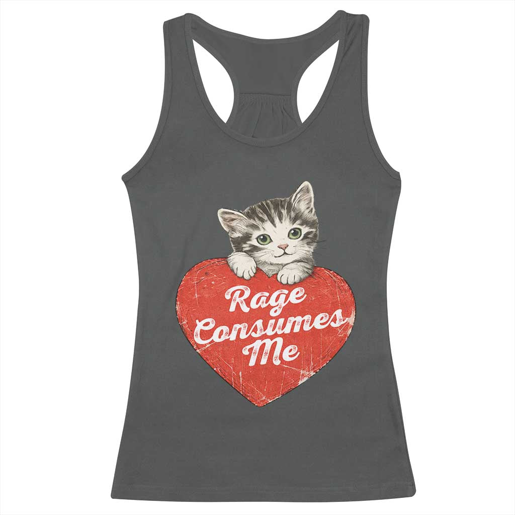 Funny Cat Rage Consumes Me Racerback Tank Top 70s Retro Kitten with Heart