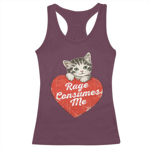 Funny Cat Rage Consumes Me Racerback Tank Top 70s Retro Kitten with Heart