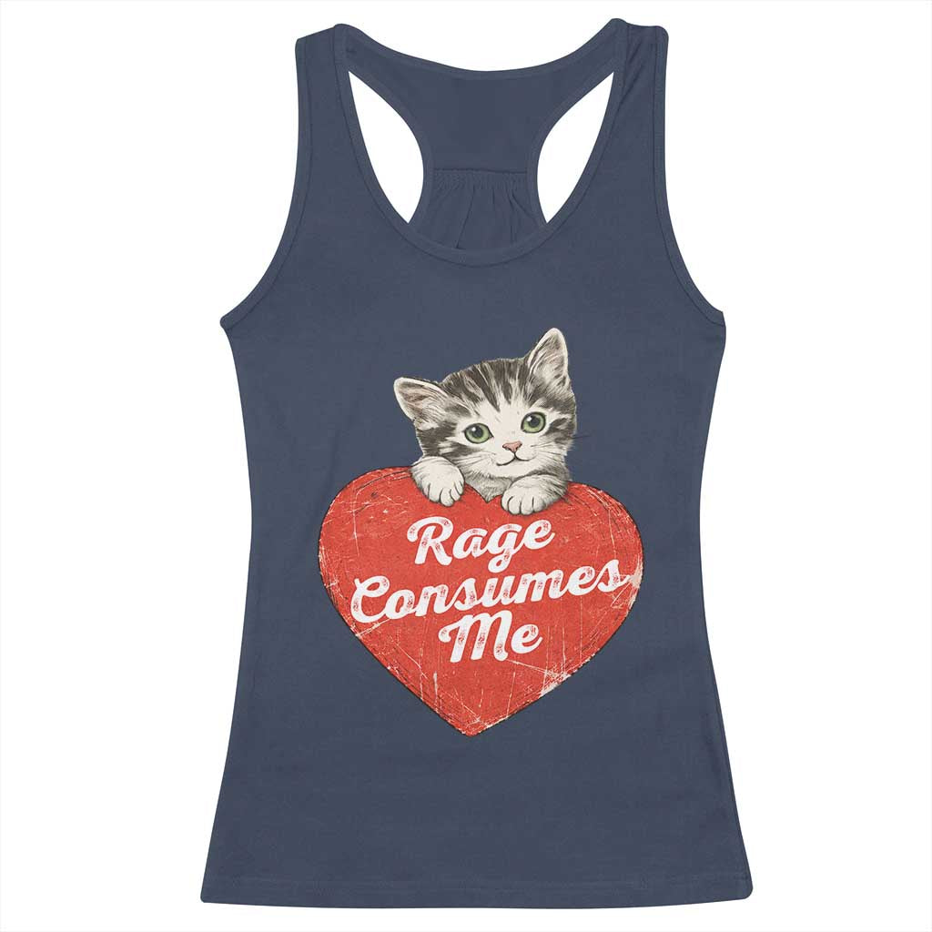 Funny Cat Rage Consumes Me Racerback Tank Top 70s Retro Kitten with Heart