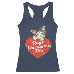 Funny Cat Rage Consumes Me Racerback Tank Top 70s Retro Kitten with Heart