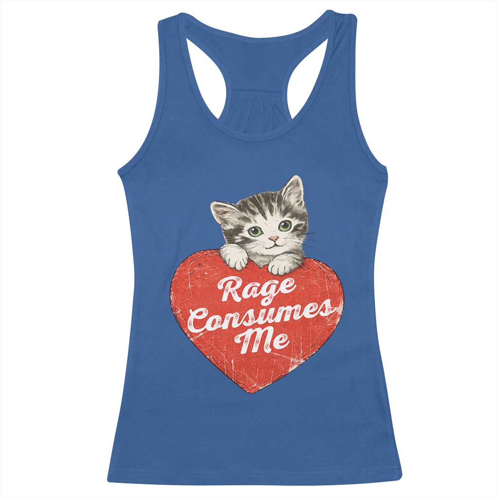 Funny Cat Rage Consumes Me Racerback Tank Top 70s Retro Kitten with Heart