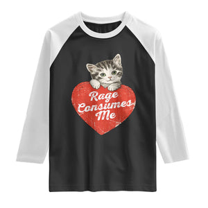 Funny Cat Rage Consumes Me Raglan Shirt 70s Retro Kitten with Heart