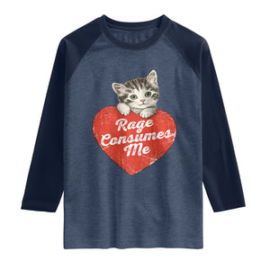 Funny Cat Rage Consumes Me Raglan Shirt 70s Retro Kitten with Heart