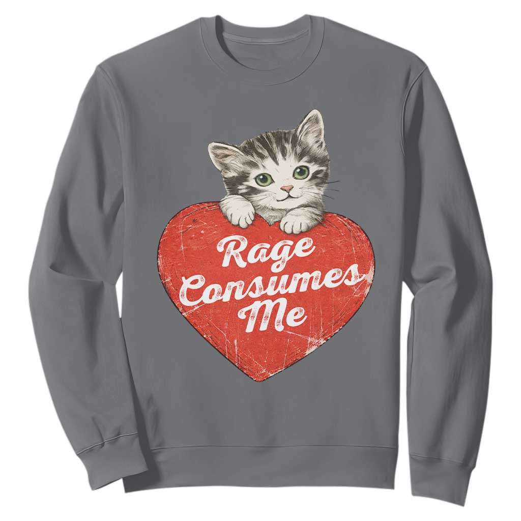Funny Cat Rage Consumes Me Sweatshirt 70s Retro Kitten with Heart
