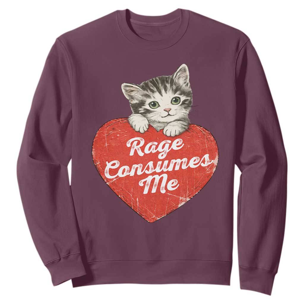 Funny Cat Rage Consumes Me Sweatshirt 70s Retro Kitten with Heart