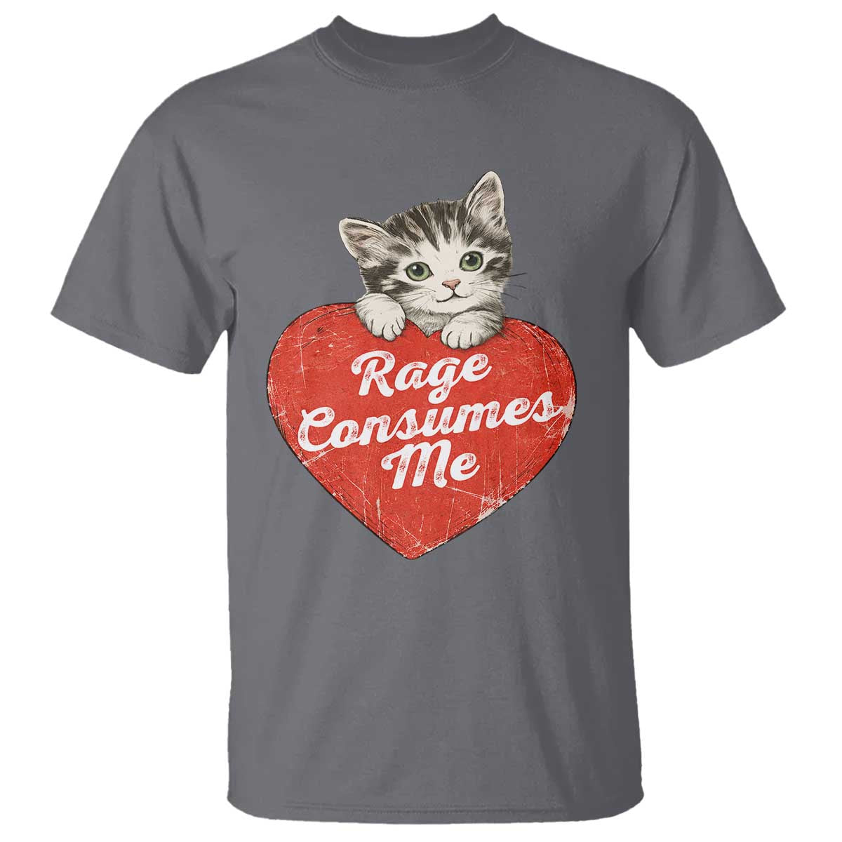 Funny Cat Rage Consumes Me T Shirt 70s Retro Kitten with Heart