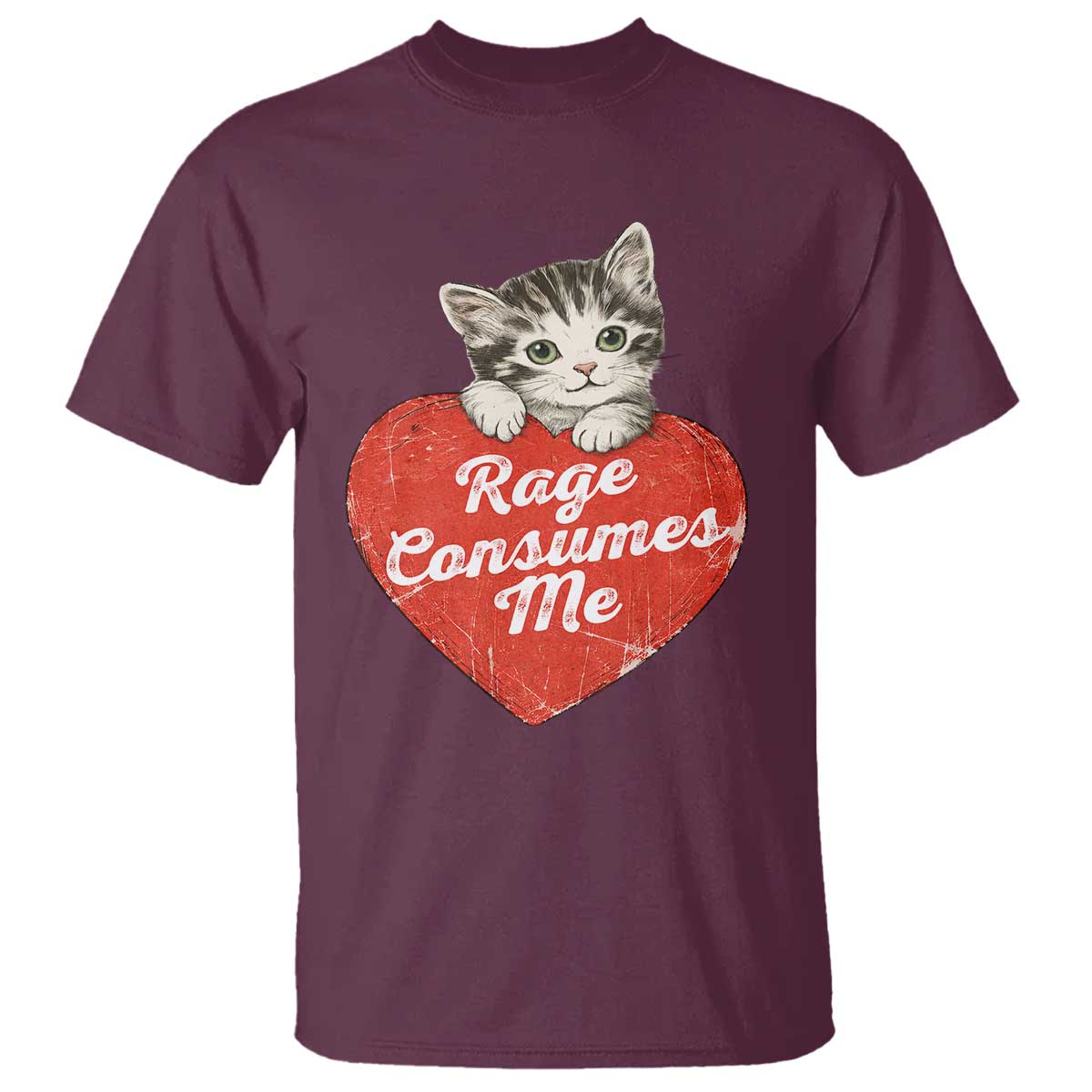 Funny Cat Rage Consumes Me T Shirt 70s Retro Kitten with Heart
