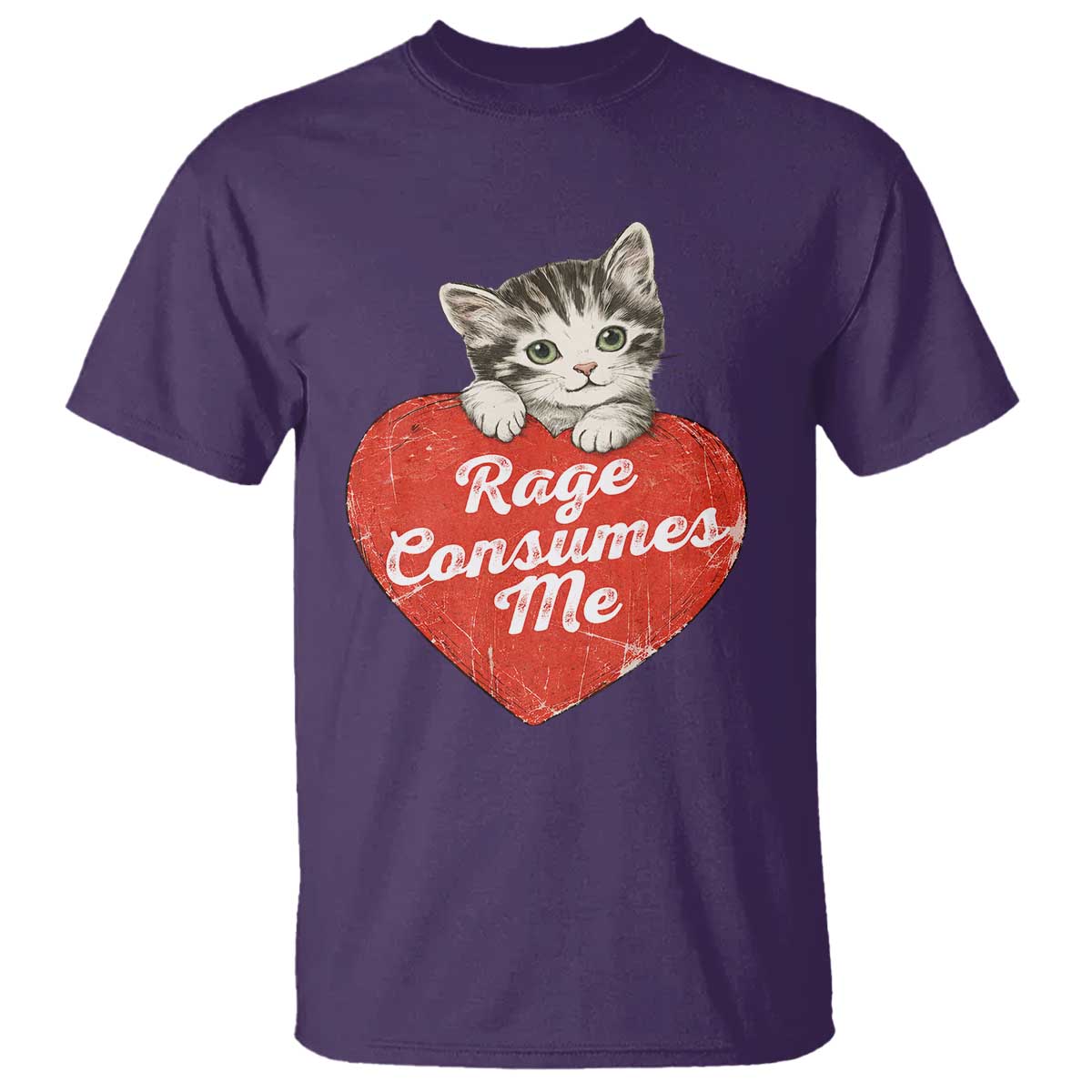 Funny Cat Rage Consumes Me T Shirt 70s Retro Kitten with Heart