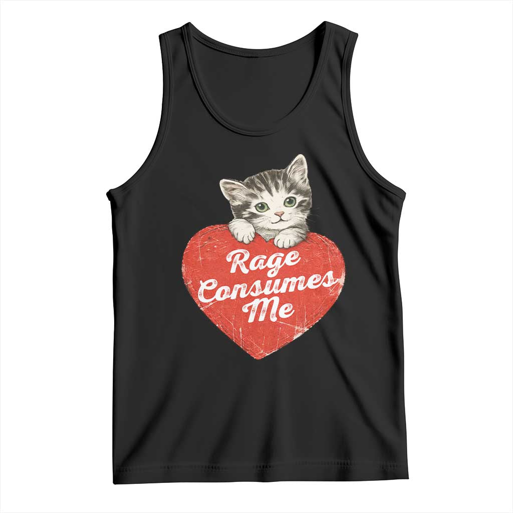 Funny Cat Rage Consumes Me Tank Top 70s Retro Kitten with Heart