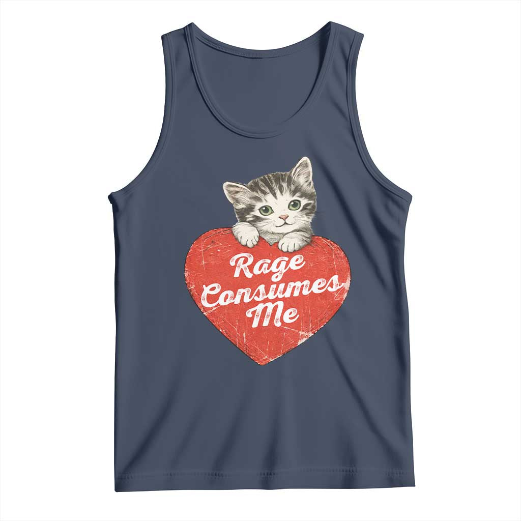 Funny Cat Rage Consumes Me Tank Top 70s Retro Kitten with Heart