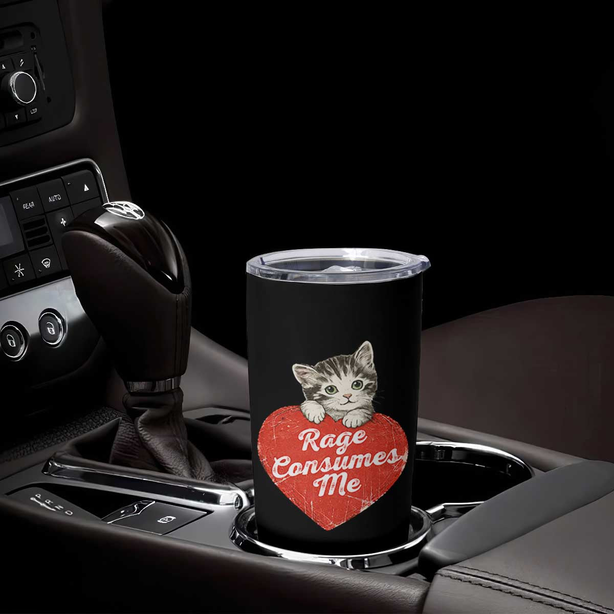 Funny Cat Rage Consumes Me Tumbler Cup 70s Retro Kitten with Heart