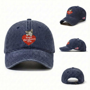Funny Cat Rage Consumes Me Washed Cotton Baseball Cap 70s Retro Kitten with Heart