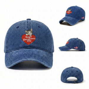 Funny Cat Rage Consumes Me Washed Cotton Baseball Cap 70s Retro Kitten with Heart
