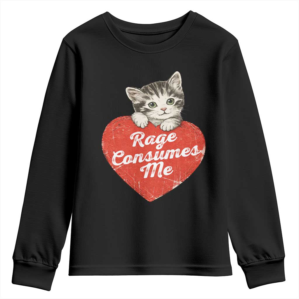 Funny Cat Rage Consumes Me Youth Sweatshirt 70s Retro Kitten with Heart