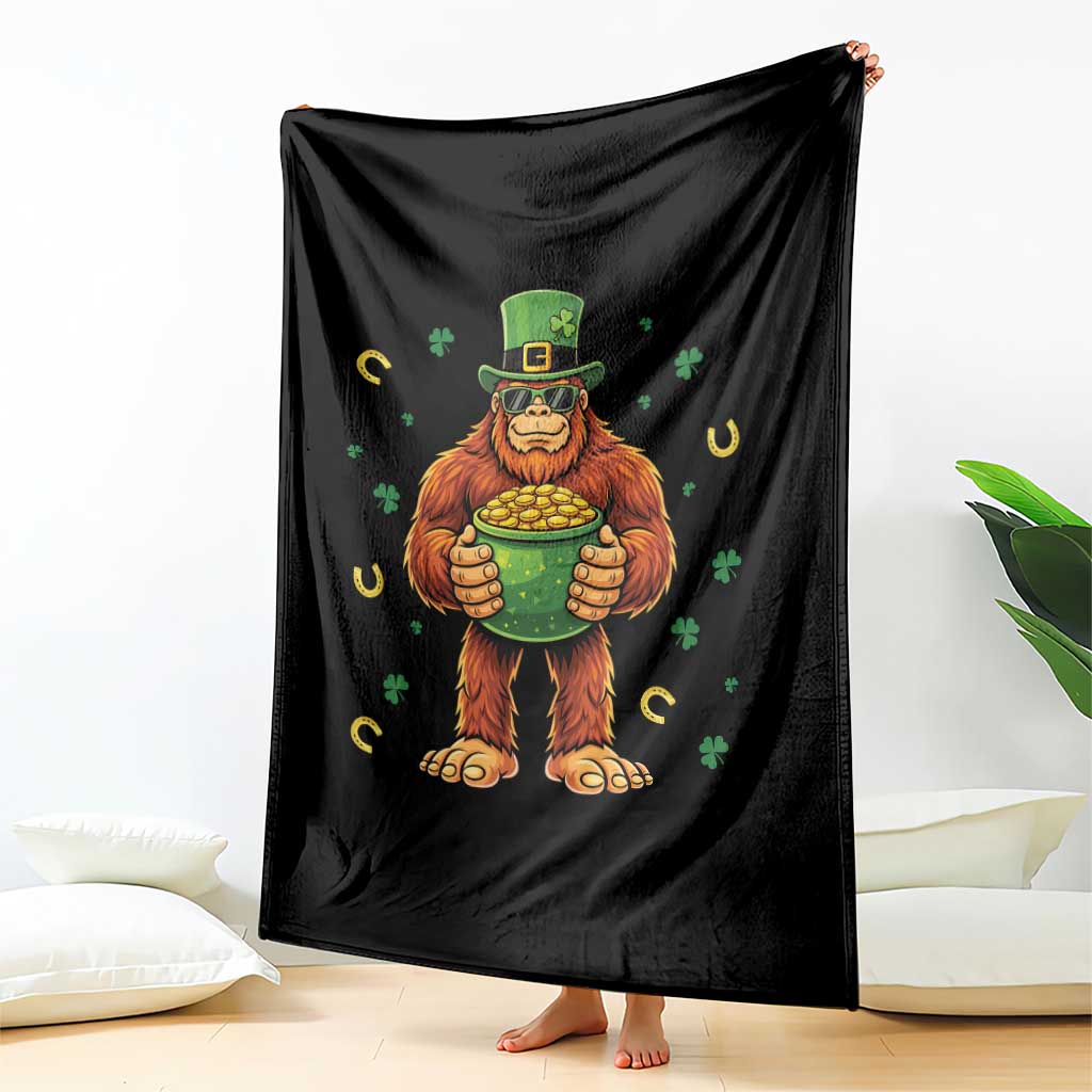 Funny St Patricks Day Bigfoot Lucky Pot Gold Sunglasses Sasquatch Throw Blanket TS11 Print Your Wear
