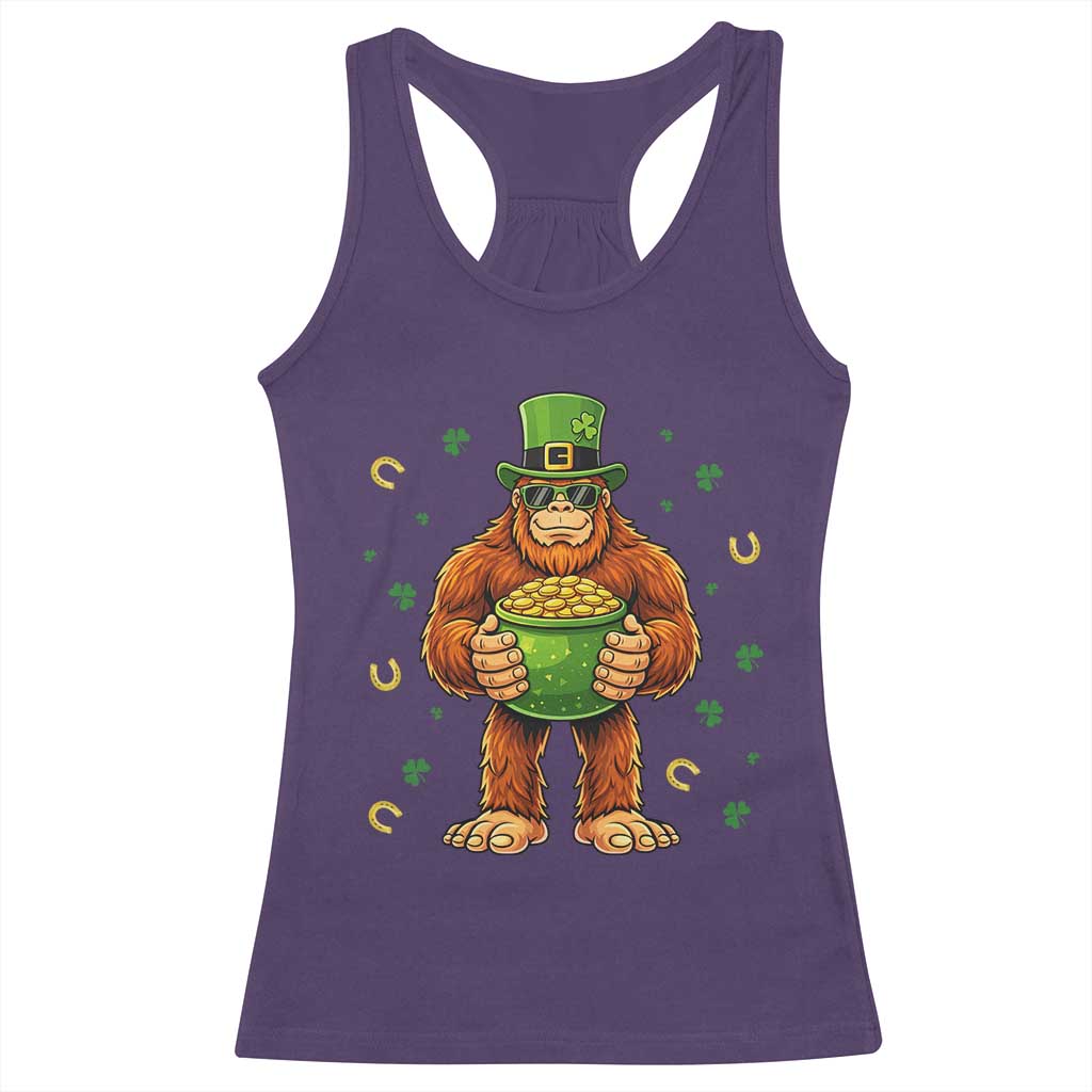 Funny St Patricks Day Bigfoot Lucky Pot Gold Sunglasses Sasquatch Racerback Tank Top TS11 Purple Print Your Wear