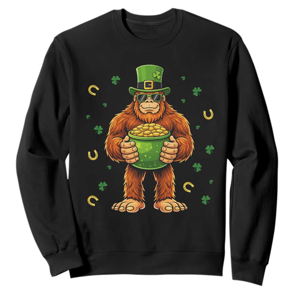 Funny St Patricks Day Bigfoot Lucky Pot Gold Sunglasses Sasquatch Sweatshirt TS11 Black Print Your Wear