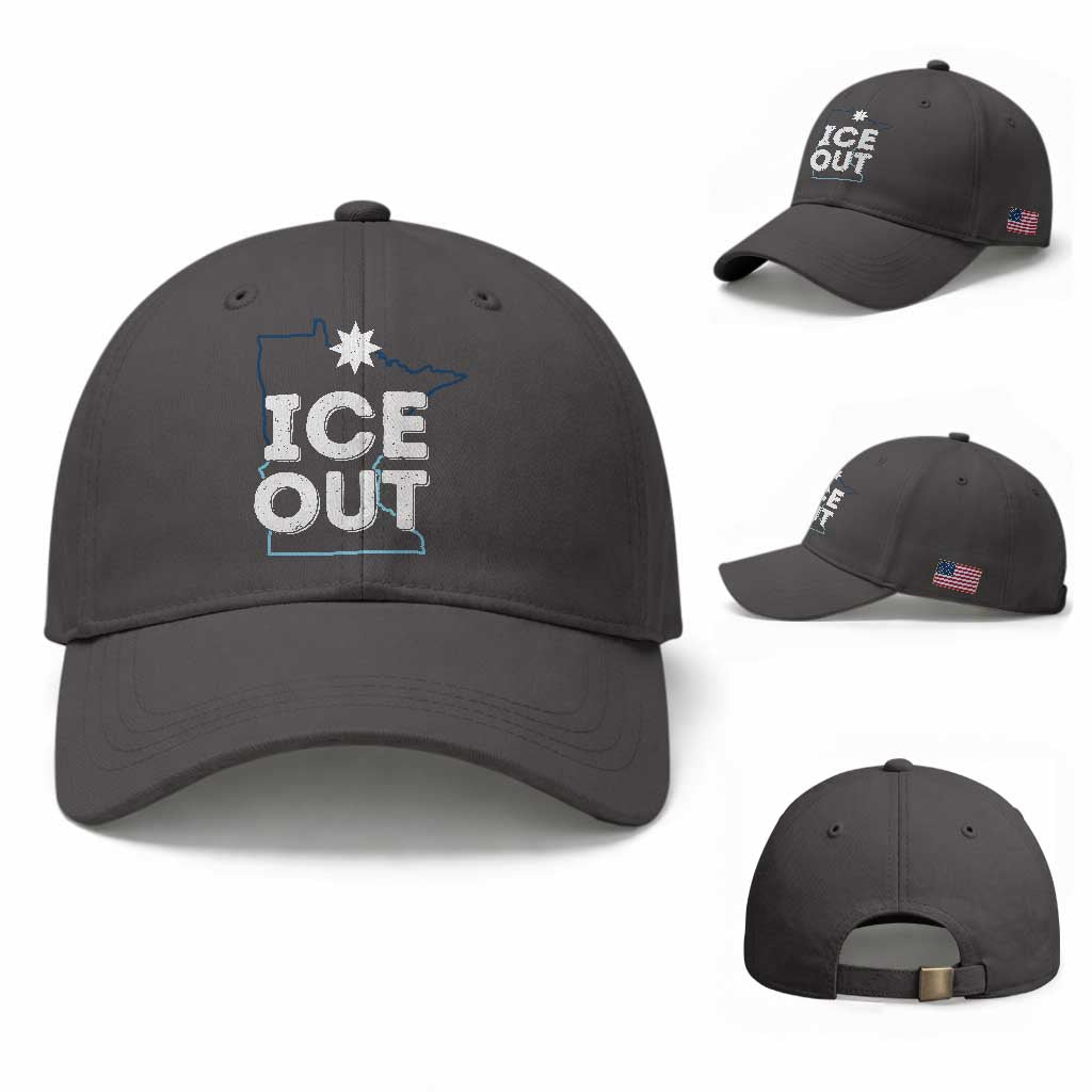 Ice Out Of Minnesota Baseball Cap MN Map Immigration Protest Community Resistance TS11 Baseball Cap Universal Fit Dark Gray Print Your Wear